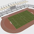 Modern Football Field With Green Grass Running Track And Spectator Stands