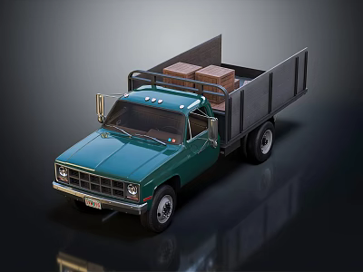 Green Vintage Utility Pickup Truck With Open Bed Carrying Cargo Boxes 3d model