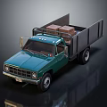 Green Vintage Utility Pickup Truck With Open Bed Carrying Cargo Boxes
