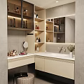Sleek Modern Bathroom Cabinet With Storage Shelves Large Mirror And White Countertop