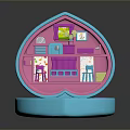 Open Blue Pink Shell Shaped Box With Miniature Furniture Interior Setup