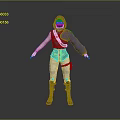Hooded Woman In Blue Purple Sleeved Outfit With White Pants And Boots