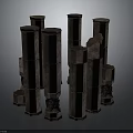 Ancient Architectural Stone Column Components with Various Heights Intricate Carvings and Textured Surfaces