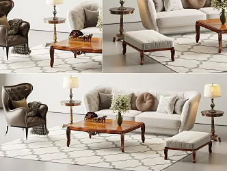 American sofa and coffee table combination 3d model