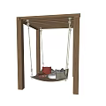 Outdoor Hanging Hammock Chair With Wooden Frame And Red Cushions