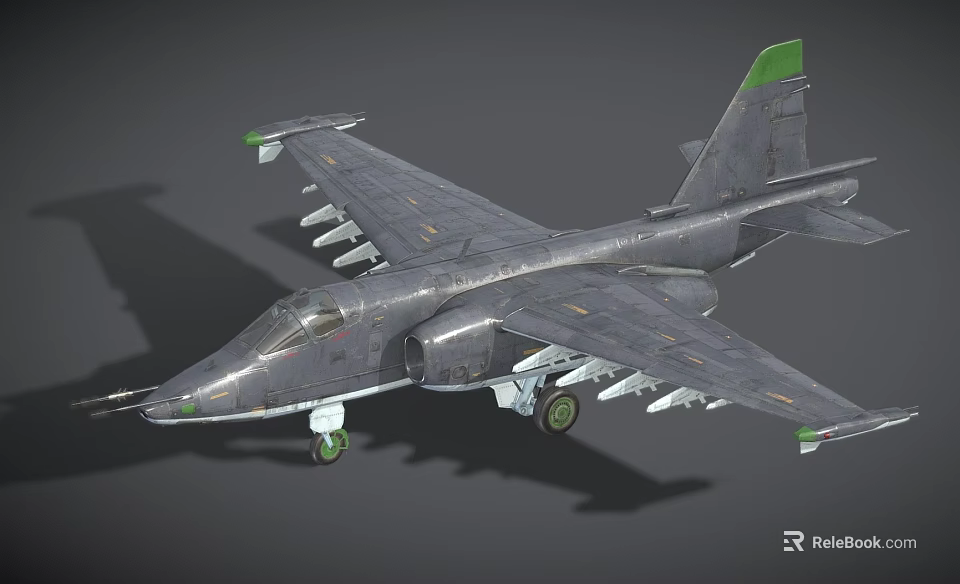 Military Gray Fighter Jet With Mounted Weapons And Landing Gear 3d model 
