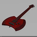Red Electric Bass Guitar with Unique Curved Body Design Black Strings and Control Knobs