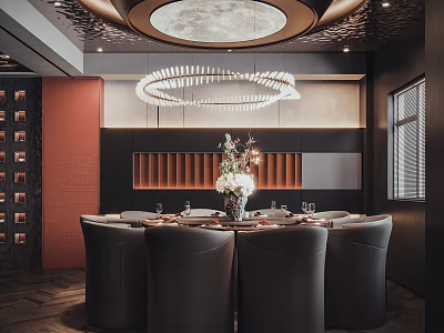 Luxury Private Dining Room With Round Table And Elegant Chairs 3d model