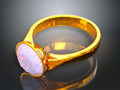 Elegant Golden Ring With Pink Gemstone And Shiny Band Design 3d model