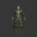 Green Robed Superhero Character With Glowing Chest Emblem And Hooded Mask