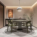 Elegant Hotel Mahjong Room Modern Interior With Round Table Green Chairs And Hanging Lamp