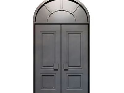 Stylish Double Exterior Doors With Arched Top And Panel Design For Home Entrance 3d model