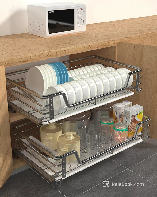 Kitchen Cabinet Drawer Organizer With Plates Jars And Glasses Storage 3d model 