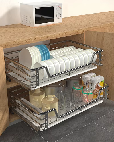 Kitchen Cabinet Drawer Organizer With Plates Jars And Glasses Storage 3d model