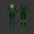 Futuristic Tight Fitting Tech Inspired Bodysuits With Sleek Design And Red Blue Orange Accents