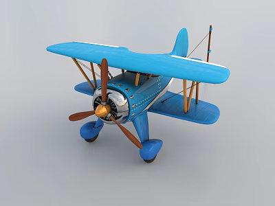 Vintage Blue Airliner Model With Biplane Structure And Propeller 3d model