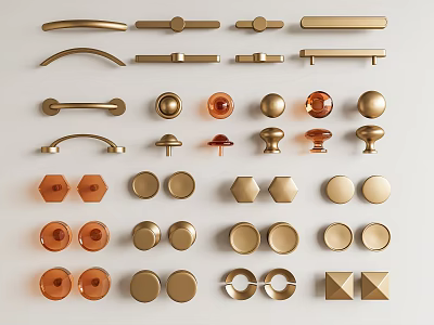 Various Designed Cabinet Handles in Gold Copper Tones for Furniture Drawers 3d model