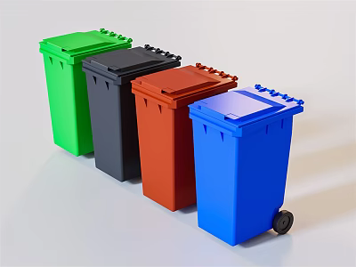 Public Facilities Different Colored Recycling Trash Bins With Wheels And Lids 3d model