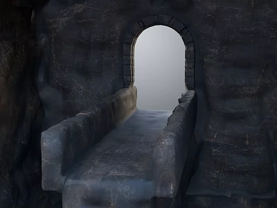 Ancient Stone Archway With Narrow Illuminated Passage And Rough Rock Walls 3d model