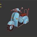 3D Rendered Blue Retro Scooter With Red Seat And Shiny Metallic Finish