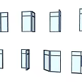 Building Exterior Wall Window Frames In Various Blue Styles With Glass Panels 3d model