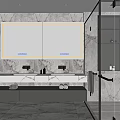 Modern Bathroom Interior Design Featuring Marble Walls Large Mirror Double Sinks And Glass Shower Enclosure