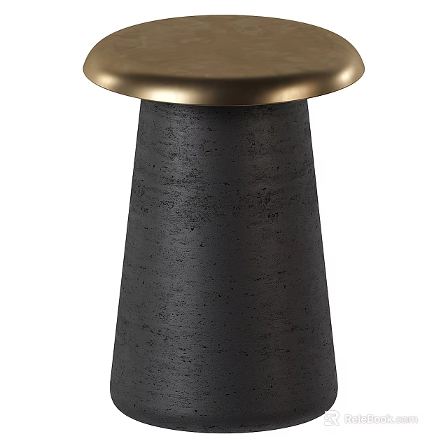 Stylish Side Table With Matte Black Conical Base And Brass Round Top 3d model