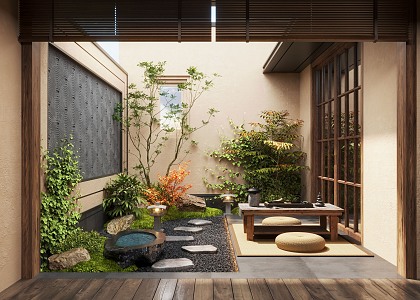 Zen patio courtyard landscape plant landscape sketch courtyard landscape moss landscape 3d model