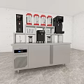 Stainless Steel Commercial Beverage Functional Table with Coffee Machines Red Containers and Under Counter Refrigeration