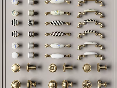 Various Style Furniture Handles for Cabinets Drawers with Golden Ceramic Details and Decorative Designs 3d model