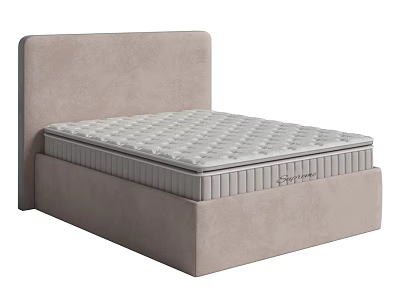 Modern Double Bed With Light Gray Upholstered Headboard And Mattress 3d model