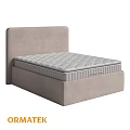 Modern Double Bed With Light Gray Upholstered Headboard And Mattress