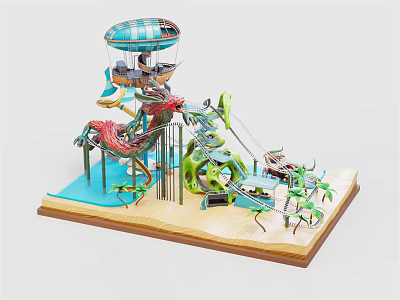 Modern roller coaster dragon roller coaster 3d model