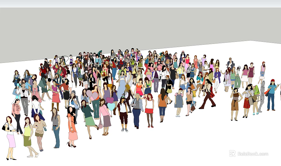 Large Crowd of People in Colorful Casual Clothing and Diverse Styles 3d model 