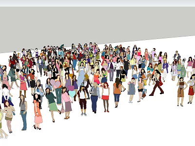 Large Crowd of People in Colorful Casual Clothing and Diverse Styles 3d model