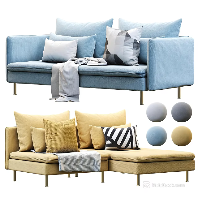 Comfortable Sectional Sofa With Decorative Pillows And Throw Blanket Color Options 3d model