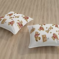 White Throw Pillows Featuring Teddy Bear And Cookie Prints On Wooden Floor