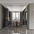 Modern Living And Dining Room Interior With Black Sofa Coffee Table Plants And Marble Floor
