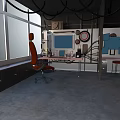 Industrial Style Workspace Interior With Orange Office Chair Computer Desk And Large Windows