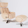 Beige Leather Single Sofa with Ottoman and Chrome Metal Base Modern Design 3d model