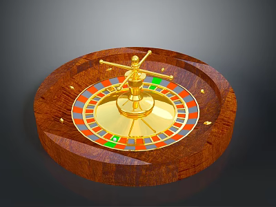 Decorative Wooden Roulette Wheel Furniture Featuring Golden Accents and Colorful Sections 3d model