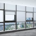 Modern White Roller Window Curtains With City View Background In Bright Room