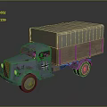 Vintage Blue Military Style Truck With Canvas Cover And Wooden Cargo Bed