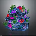 Multi layered Blue Coral Reef Structure With Colorful Corals And Green Seaweed