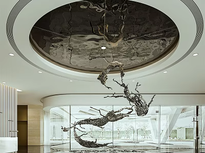 Large Hanging Metal Sculpture as Modern Art Decoration in Lobby Space 3d model