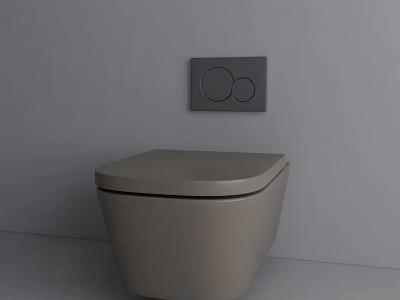 Modern Gray Tankless Toilet With Wall Mounted Control Panel And Circular Buttons 3d model