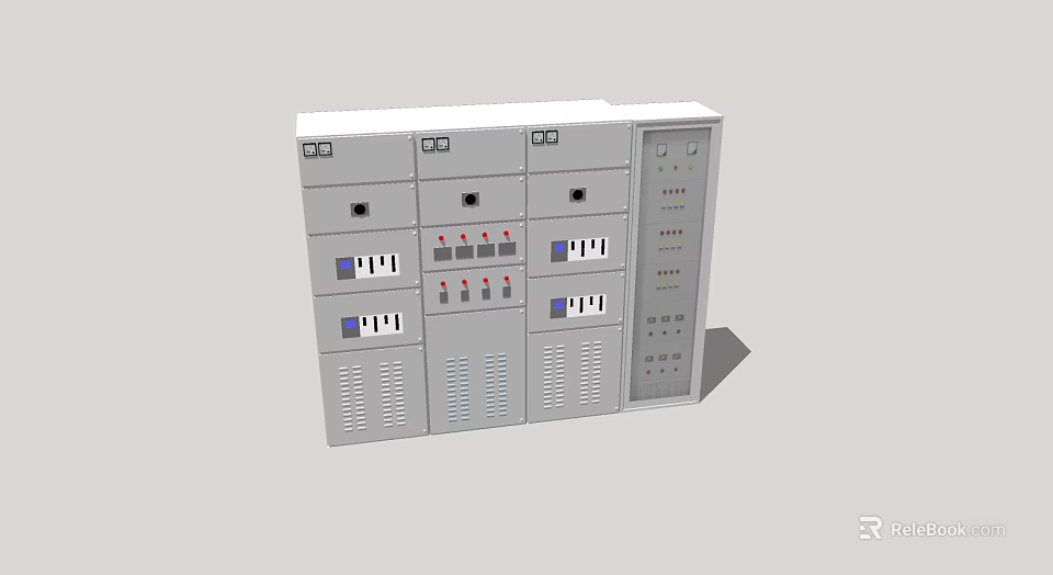 Industrial Electrical Control Cabinet With Multiple Panels Buttons Indicators And Display Screens 3d model 