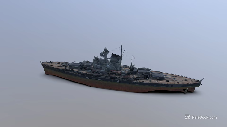 Realistic Warship Model Featuring Deck Turrets Command Tower Hull And Antennas 3d model 