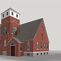Historic Church Building With Red Brick Stained Glass Windows Cross And Tower