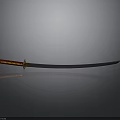 Katana Weapon With Orange Wrapped Handle And Black Blade On Grey Background